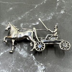 Kabana 925 Sterling Silver Horse Carriage Buggy Pin Brooch